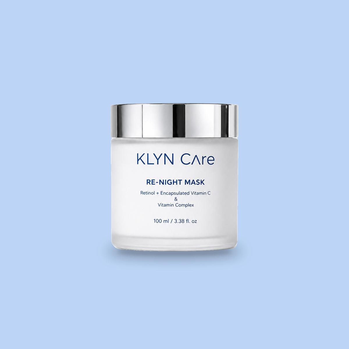 Re-Night Mask KLYN Care sur fond bleu, soin de nuit visage au rétinol